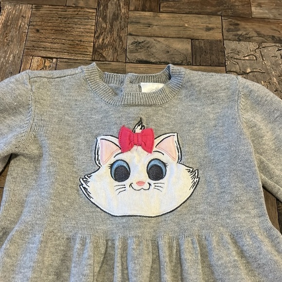 Disney Aristocats Marie Gray Embroidered Long Sleeve Sweater Dress Size 2 - Picture 3 of 10